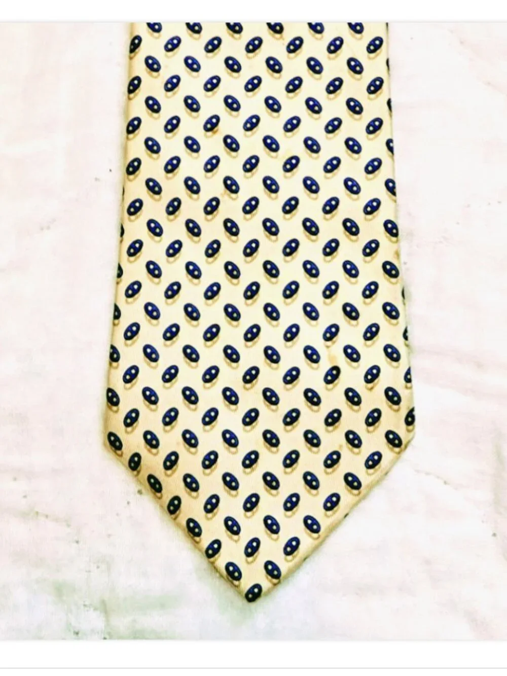 Hermes Geometric Chaine D'Ancre Yellow Men's Silk Tie 7957 EA 3.5